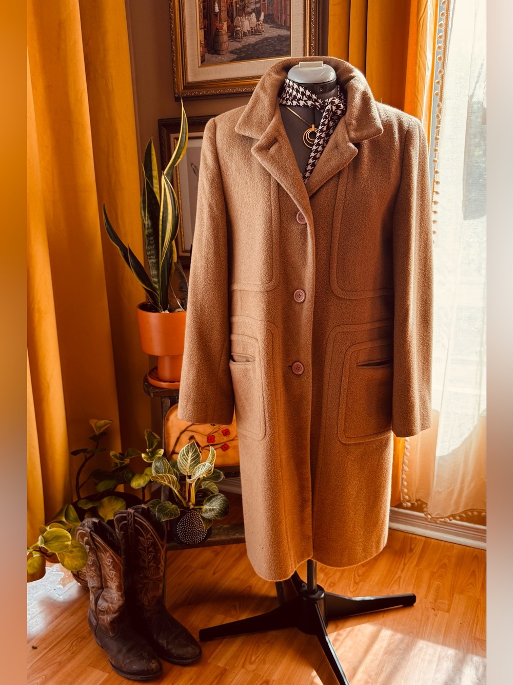 Vintage Camel Hair Triple Breasted Peacoat